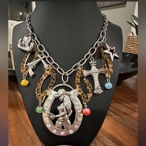 Silver Charm Necklace with Multicolor Accents